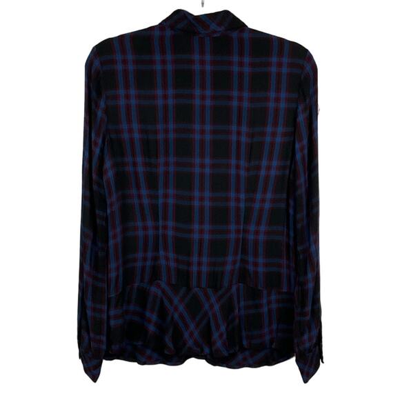 CABI Button Up Down Moody Plaid Shirt Top Blue Garnet Dark Plaid sz Small 3431 - Picture 8 of 13